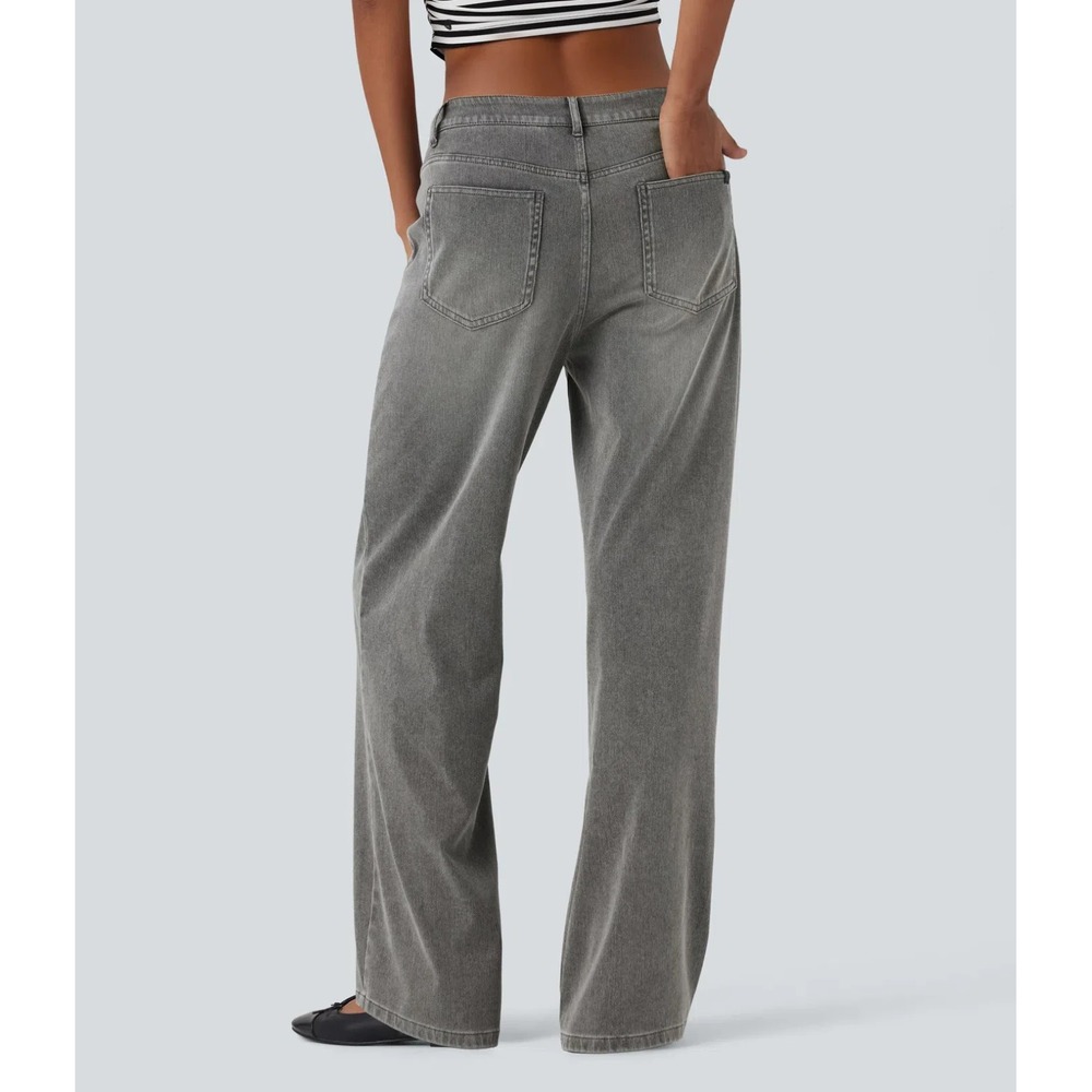New Halara Flex Mid Rise Straight Leg Casual Jeans Pockets Gray Large Soft Denim - Picture 12 of 16